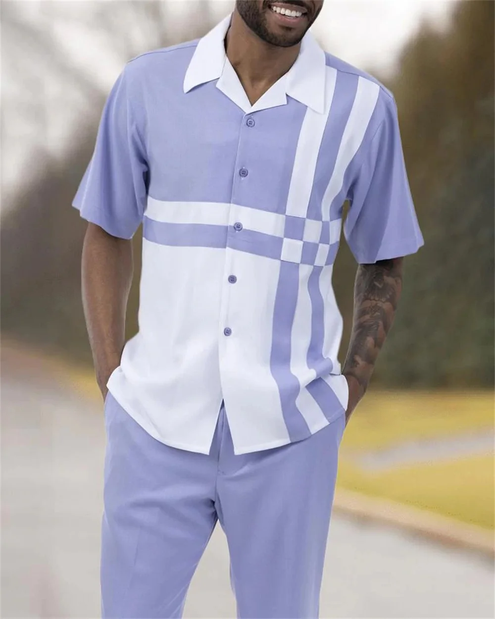 Summer New Hawaii 3D Digital Printed Walking Suit Men's Short Sleeves+Long Pants Casual Suit Shirt and Pants 2-piece Set Fashion