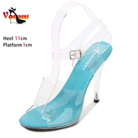 11CM Women's Sandals Fashion Transparent Crystal High Heels Women's Shoes Large Size 35-43 Fish Mouth Party Red Wedding Shoes - Image 6