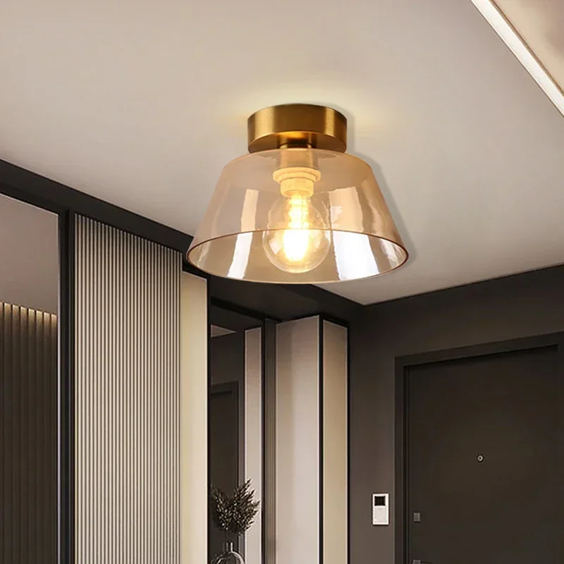 

Стеклянные потолочные светильники в стиле ретро, минималистичные лампы E27 для гостиной, спальни, прихожей, фойе, прихожей, комнатных осветительных приборов