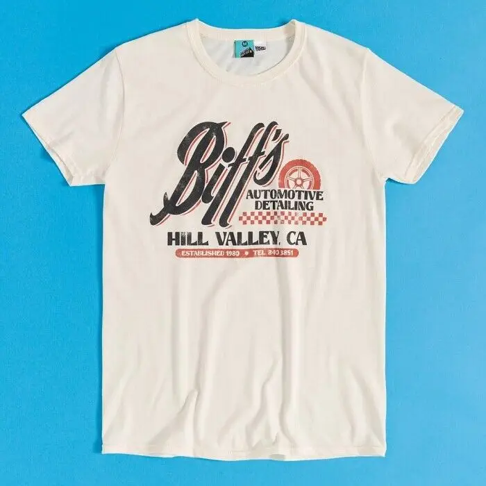 Back to the Future Biff's Automotive Detailing Natural T-Shirt : S,M