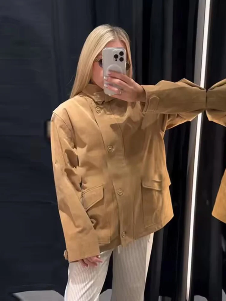 Women Suede Leather Jacket 2025 New Autumn Winter Fashion Long Sleeve Zipper  Coat Chic Female High Street Lapel Outerwear