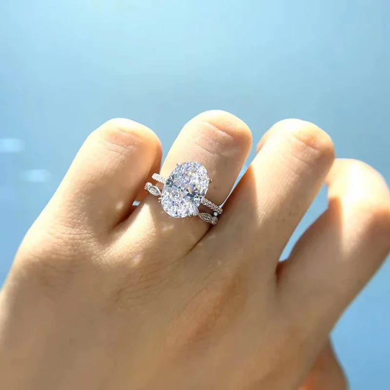 9CT Radiant Cut Simulated Moissanite Diamond Ring Set 925 Sterling Silver 18K Rose Gold Plated for Women
