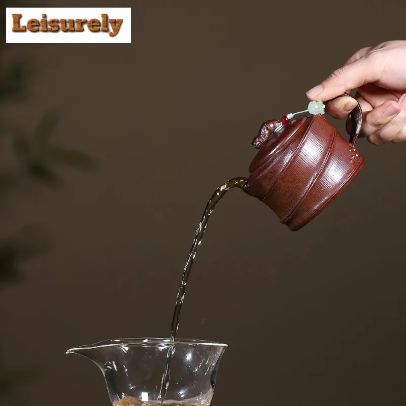200ml Yixing Purple Clay Teapots Handmade Bamboo Joint Pot Raw Ore Wood-fired Porcelain Mud Kettle With Infuser Zisha Tea Set