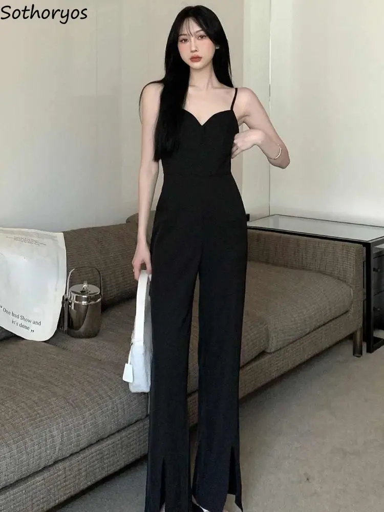 

Jumpsuits Women Solid Fashion Daily Minimalist Sleeveless Empire Leisure All-match Korean Style Ladies Summer Retro Elegant New