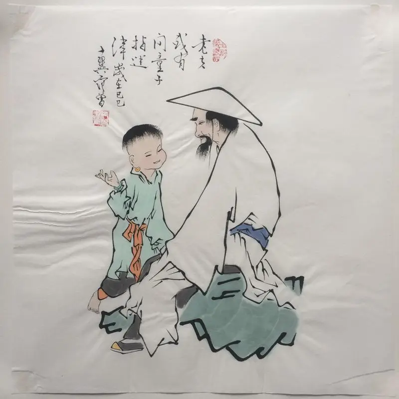 

Старая бумага Xuan с высокой имитацией каллиграфии и живописи, имитация веера Zeng, знаменитые детские забавные милые рисунки из конопли