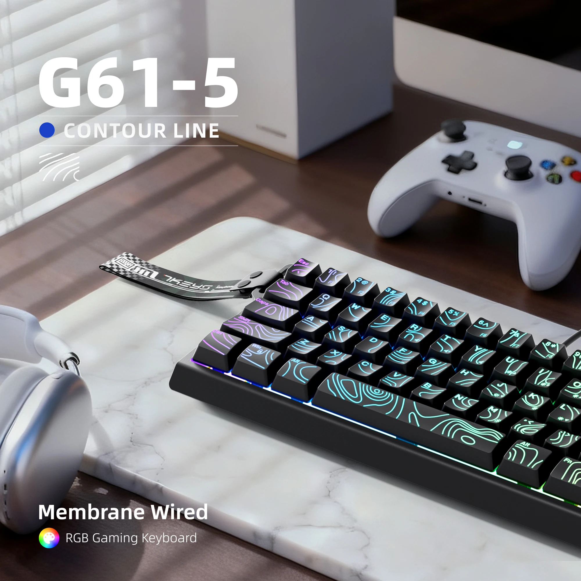 60% wired game keyboard, RGB backlight, waterproof mini compact 61 keys, suitable for PC/Mac gamers