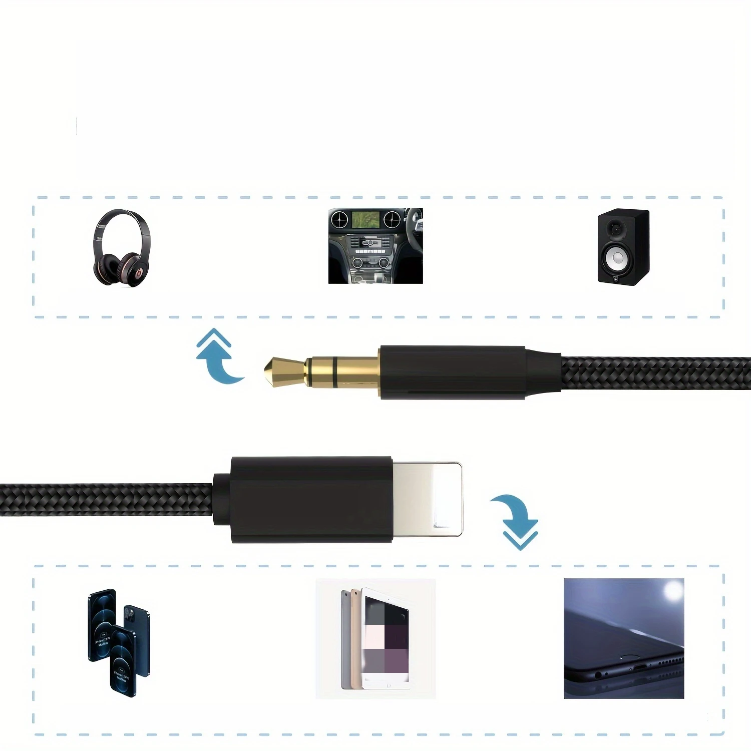 Lightning To 3.5mm Head Jack Audio Aux Splitter Cable, Car Speaker Headphone Adapter For IPhone 14 13 12 11 Pro For IOS 14 Above images - 6