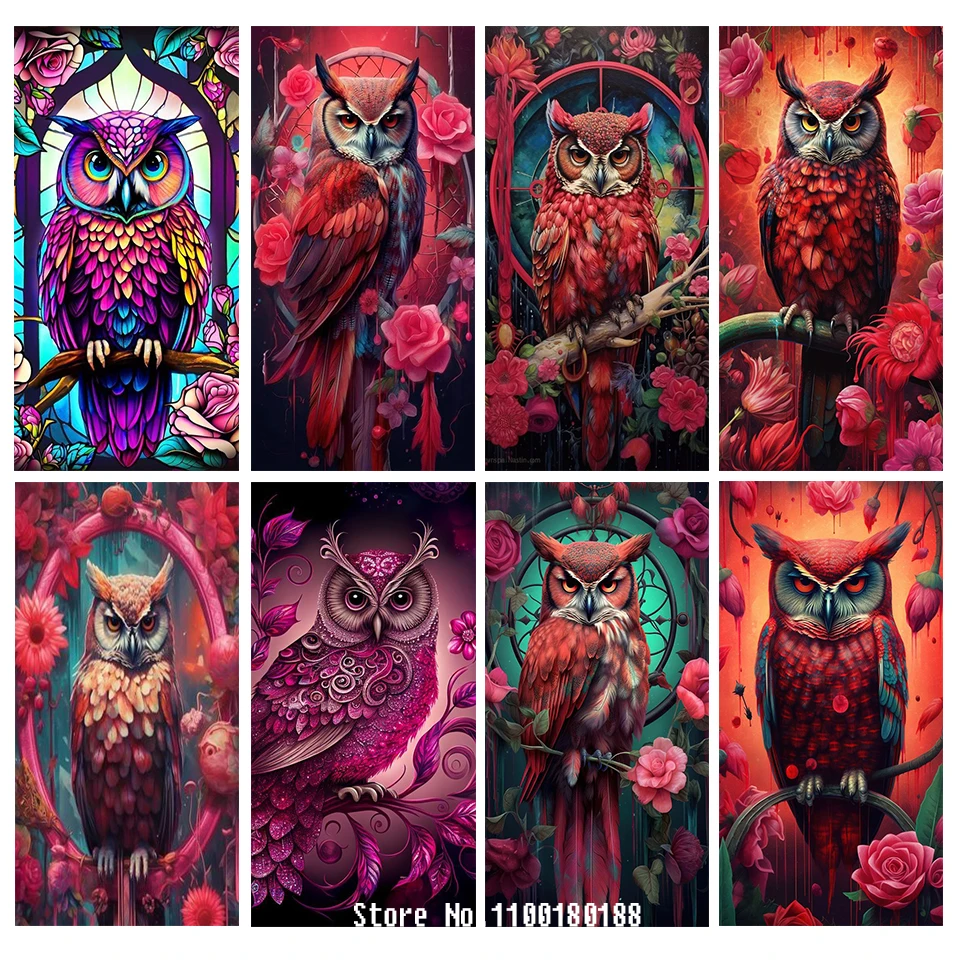 

Beautiful Red Owl Diamond Painting Full Square Round Diamond Mosaic Flowers Birds Embroidery Rhinestone Crystal Pictures Decor