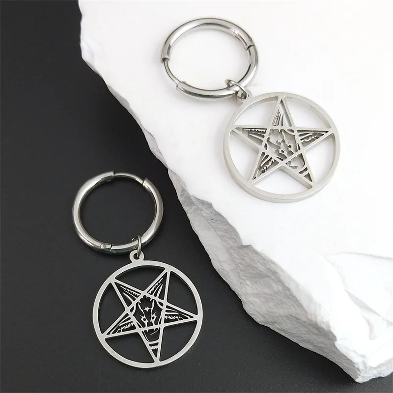 Goth Baphomet Inverted Pentagram Ziege Creolen Edelstahl Satan Luzifer Teufel Ohrring Schmuck aretes hombre E1712S08