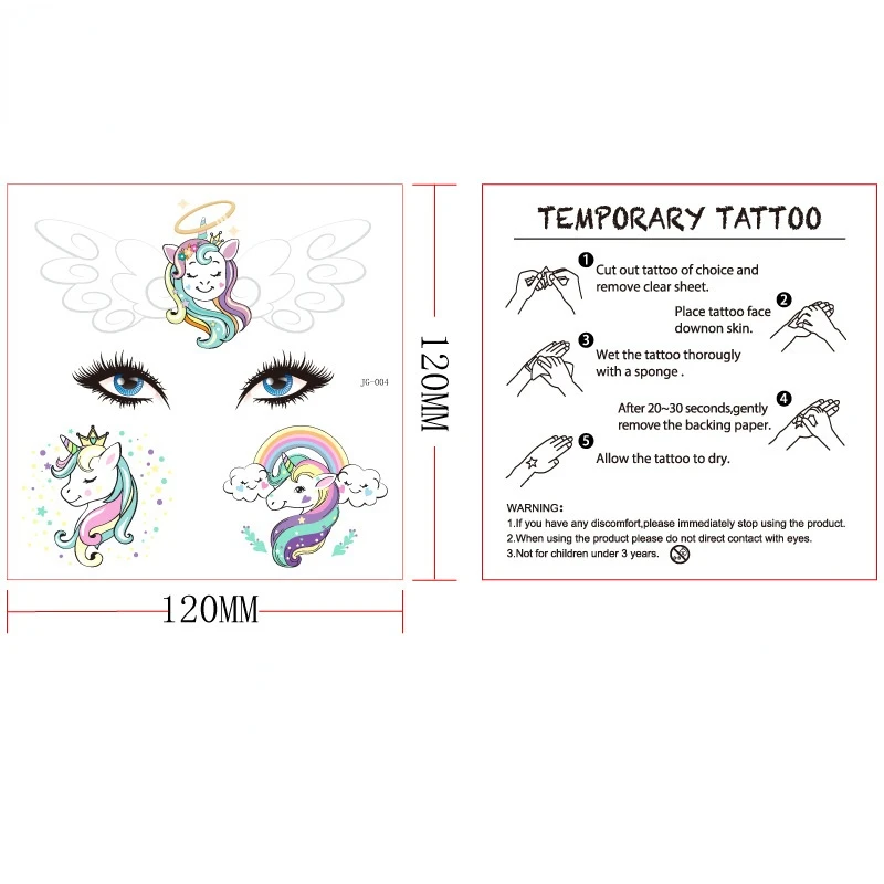 Kids Colorful Unicorn Tattoos Face Tattoos Temporary Sea Mermaid kids Tattoos Body tattoos Cartoon kids tattoos