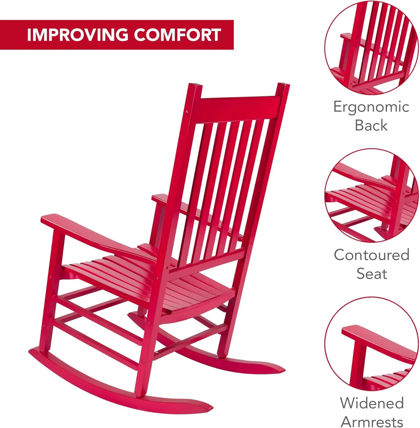 Vermont Porch Rocker, High Back Wood Rocking Chair, Chili Pepper