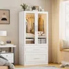 Armoire Wardrobe Closet Door and Drawers, Bedroom Closet Wardrobe Cabinet with Hanging Rod, Lighted Freestanding Armoire 4