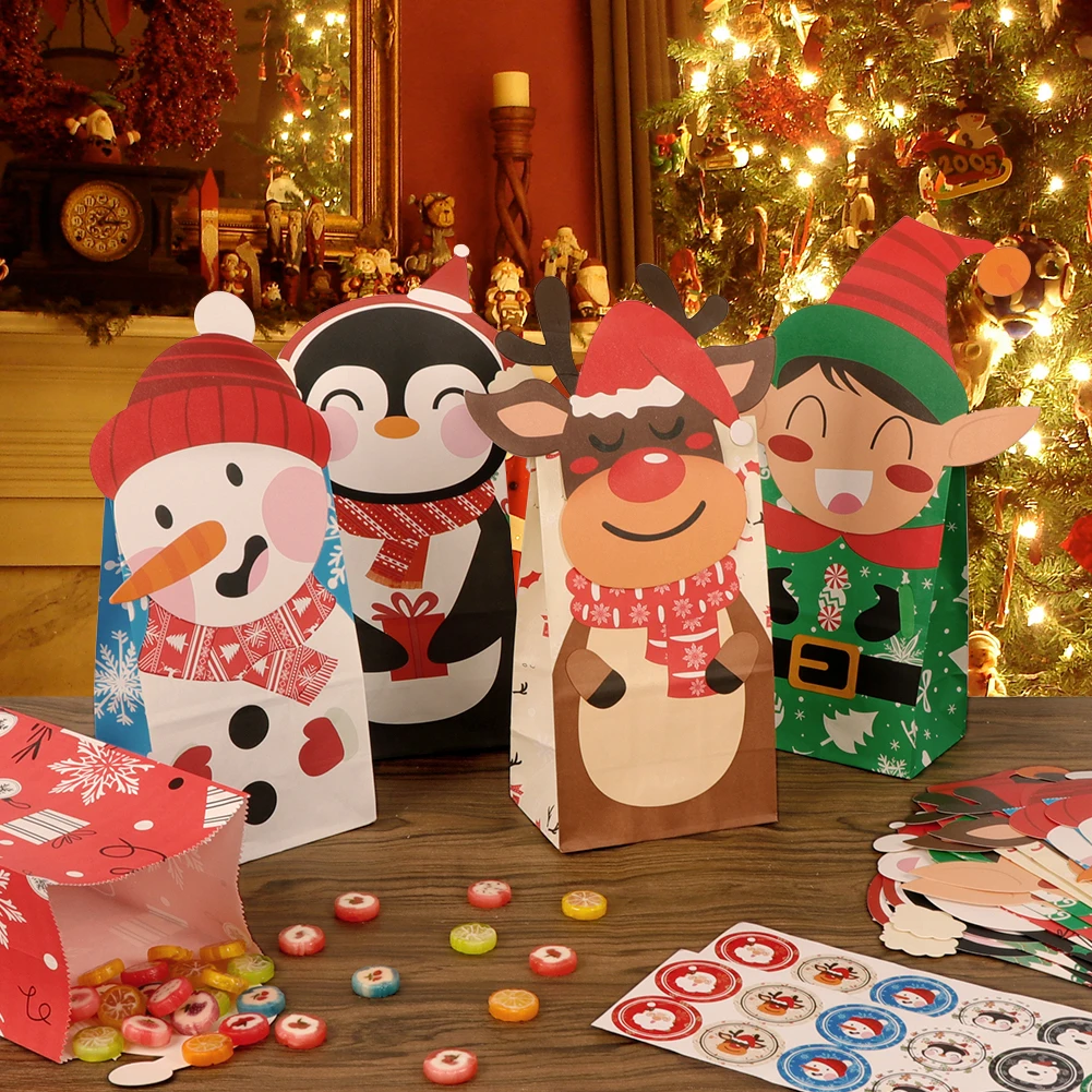 OurWarm 24pcs Christmas Goody Bags Die-Cut Pattern Gifts