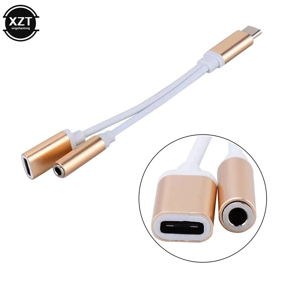 

2-in-1 Splitter Adapter USB Type-C Male to 3.5mm AUX Audio Cable Headphone Cable + Type-C Mobile Phone Charging Cable Adapter