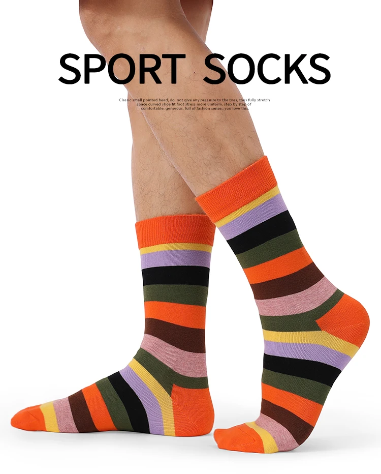 5 Paar Herren Spaß Kleid Socken, Muster lustige Socken Pack, bunt gestreifte gekämmte Baumwolle Neuheit Socken, coole atmungsaktive Casual Socken – Detail 2