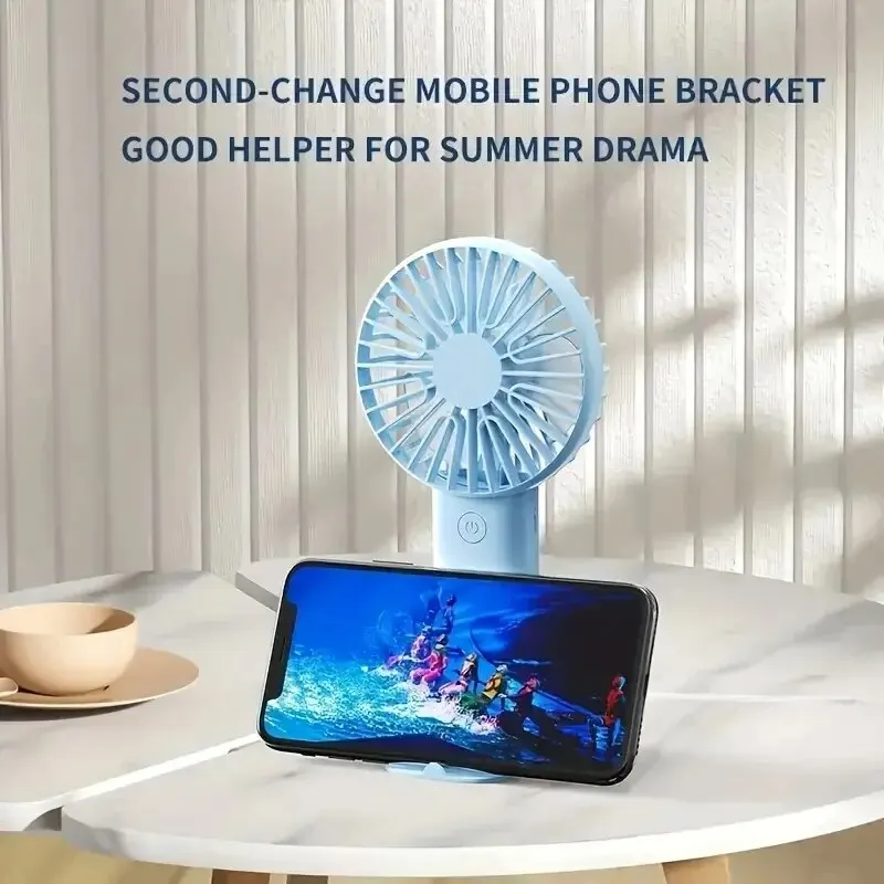 2026 Mini USB Charging Handheld Fan Desktop Small Fan With Mobile Phone Holder Portable And Simple Outdoor Small Fan 4