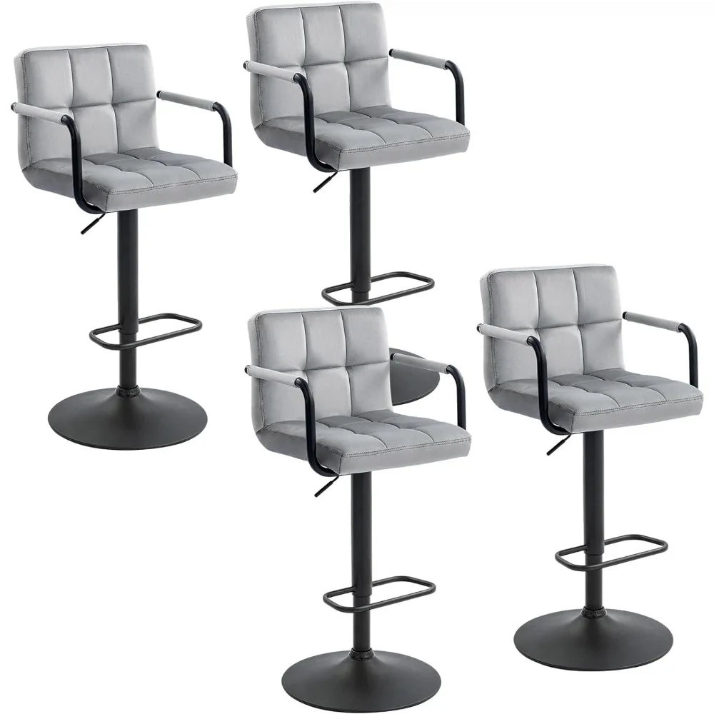 

Регулируемый барный стул, вращающийся барный стул, набор из 4 столешниц с подлокотниками и подставками для ног, барные стулья с подушкой