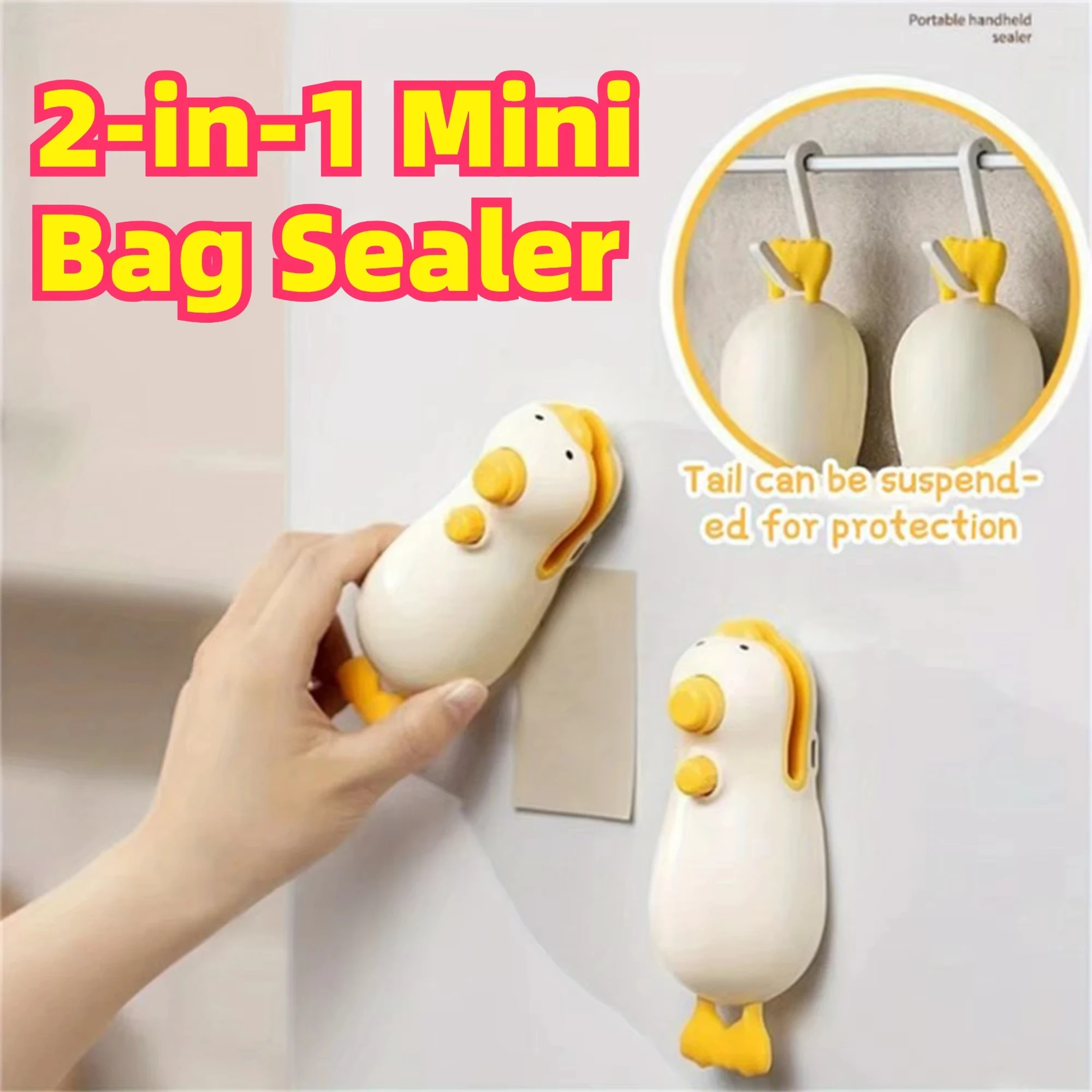 New Cute Duck Handheld Vacuum Sealer Magnetic Bag Sealer Rechargeable Portable Easy Use For Freshness 2 in 1 Mini Rechargeable 1