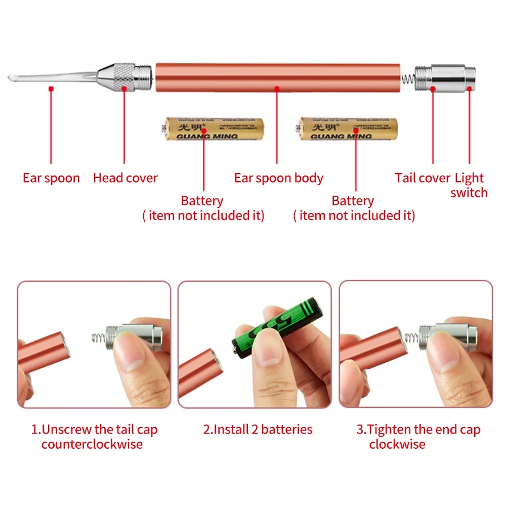 LED Light Ear Pick Ear Wax Removal Ear Cleaner Set Earpick Nose Clean Tweezers Picks Wax Remover Baby Adults Ear Care Set 5
