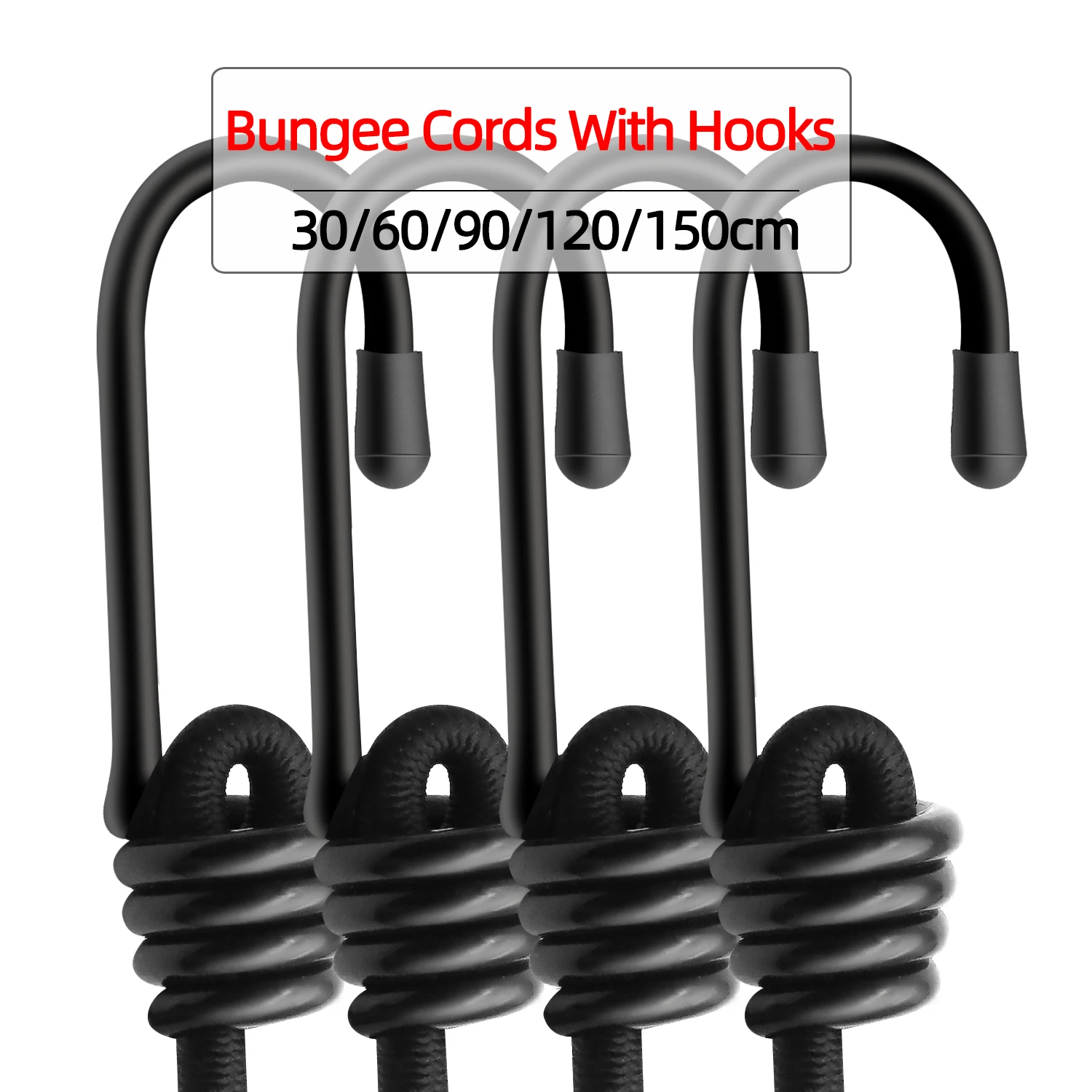 1Pc Bungee Cords High Elasticity Tied Rope Motorcycle Bicycle Luggage Lanyard Camping Bungee Cord Double-J Hooks Elastic Straps elastic bungee cord