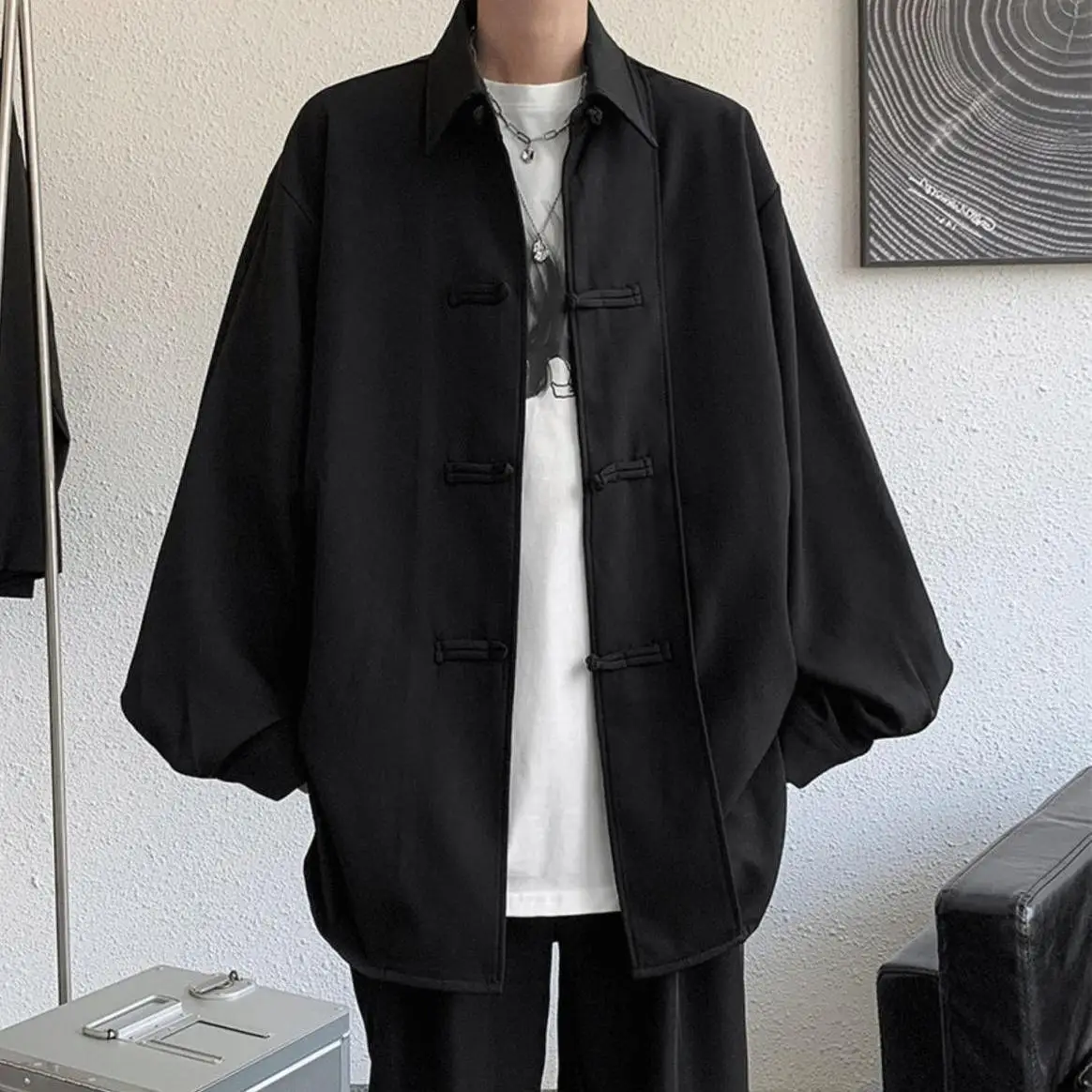 Men Fashion Tang Clothing Coat Vintage Button Down Tops New Chinese Style Clothes Improved Hanfu Male Hip Hop Streetwear