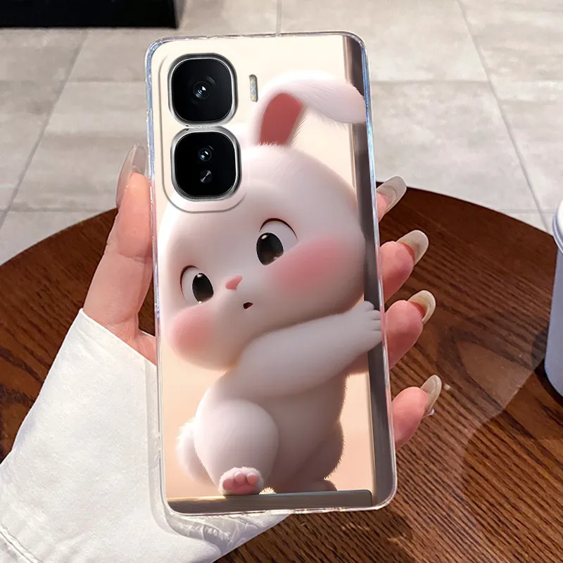 Clear Silicone Soft TPU Back Cover with Cute Rabbit Cat Design