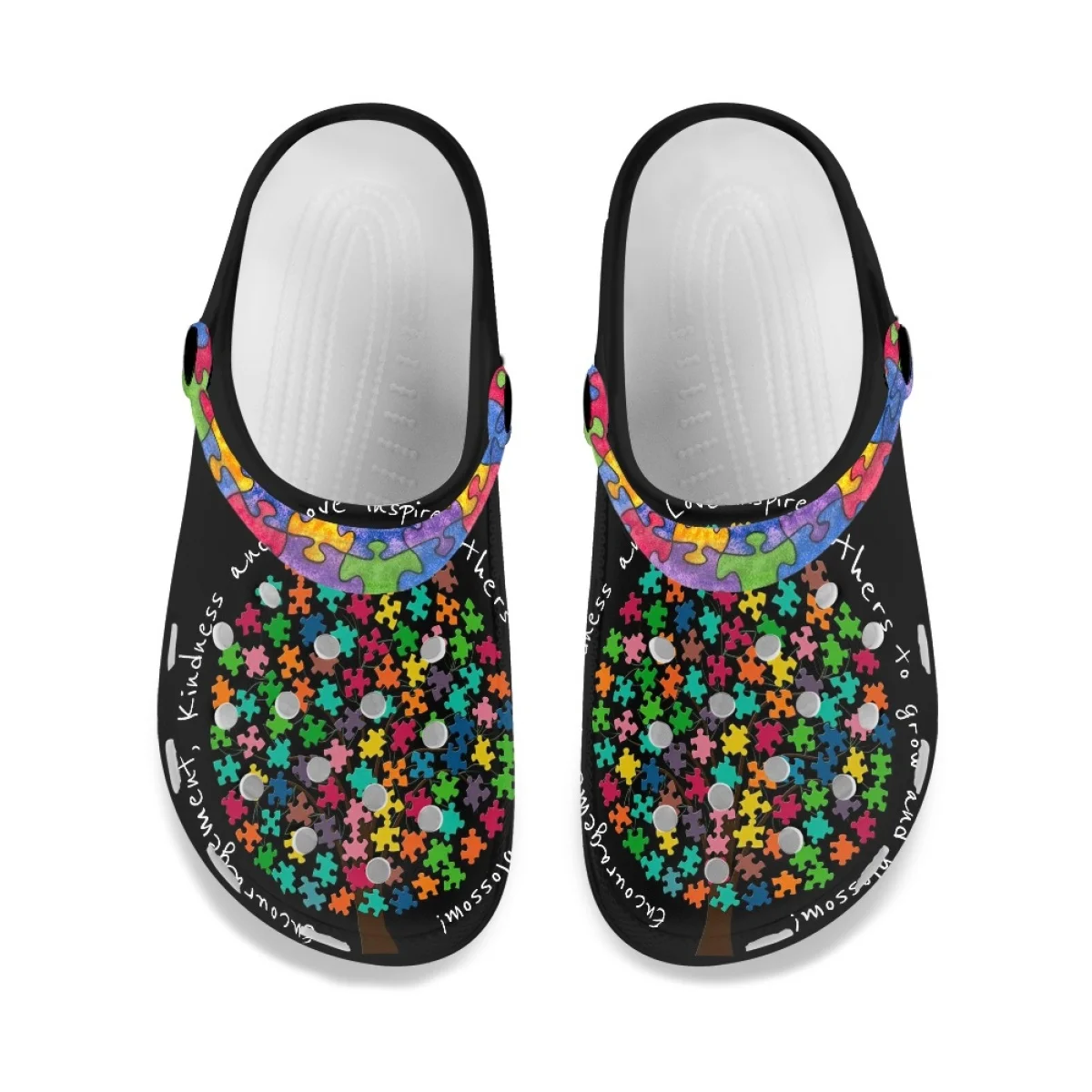 Fashion Women's Clogs Slippers Hole Shoes Summer Outdoor Autism Awareness Design Casual Flat Walking Shoes Beach Adult Sandals