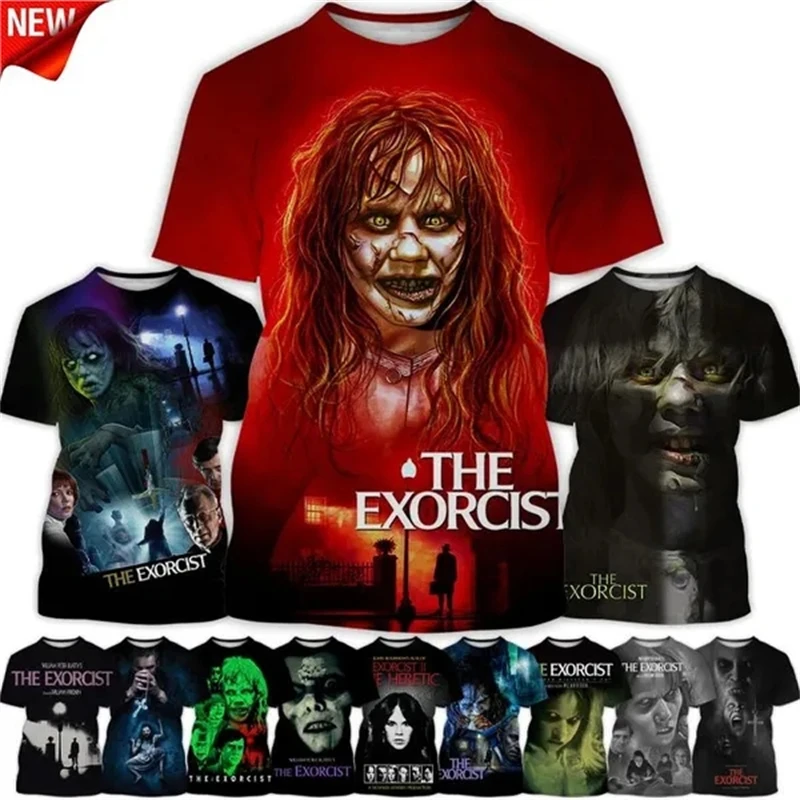 

Summer Hot New Horror Movie The Exorcist 3D Print T-Shirt Hip Hop Men's And Women's Fashion Casual Short Sleeve O Neck T Shirts