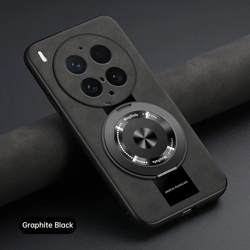 High-End Plain Leather Magnetic 360 Stand Anti-Fall Phone Case - Skin-Friendly