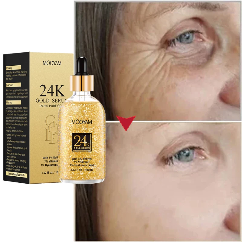 24k Gold Hyaluronic Acid Nicotinamide Face Serum  Anti Aging Replenishment Moisturize Shrink Pore Whitening Brighten Skin Care