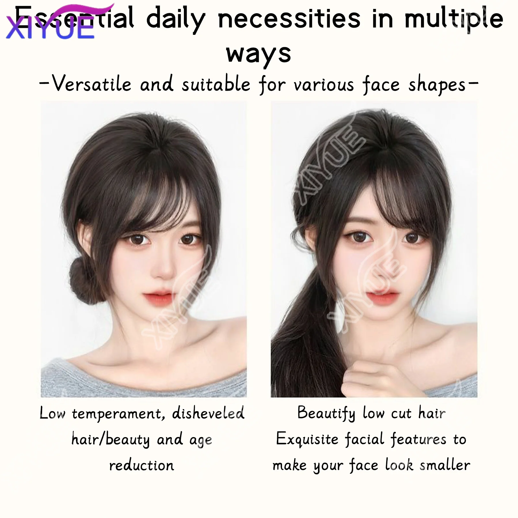 XIYUE synthetic 3D Bangs Invisible Seamless Head Hair Air Bangs Head Overhead Natural Invisible Replacement Cover White Hair