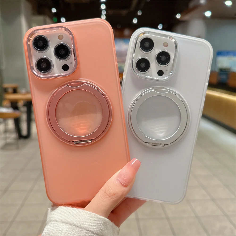 360° Rotatable Magnetic Ring Bracket Magsafe Case for iPhone 15 Pro Max 11 12 13 Pro 14 Plus Translucent Frosted Protective Case