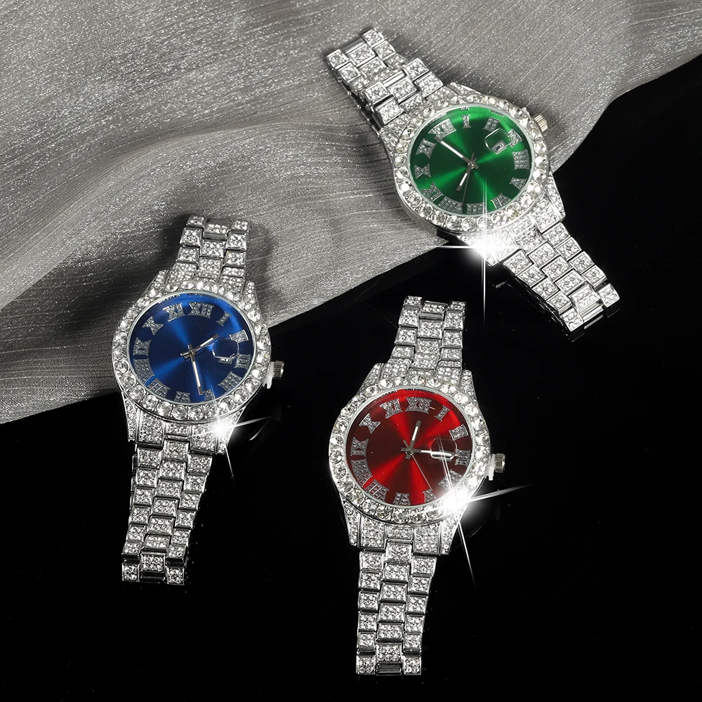 New Punk Men Watch Iced Out Diamond Sparkling Quartz Watches Fashion Hip Hop Classic Silver Color Watch Jewelry Men Women Gift 4