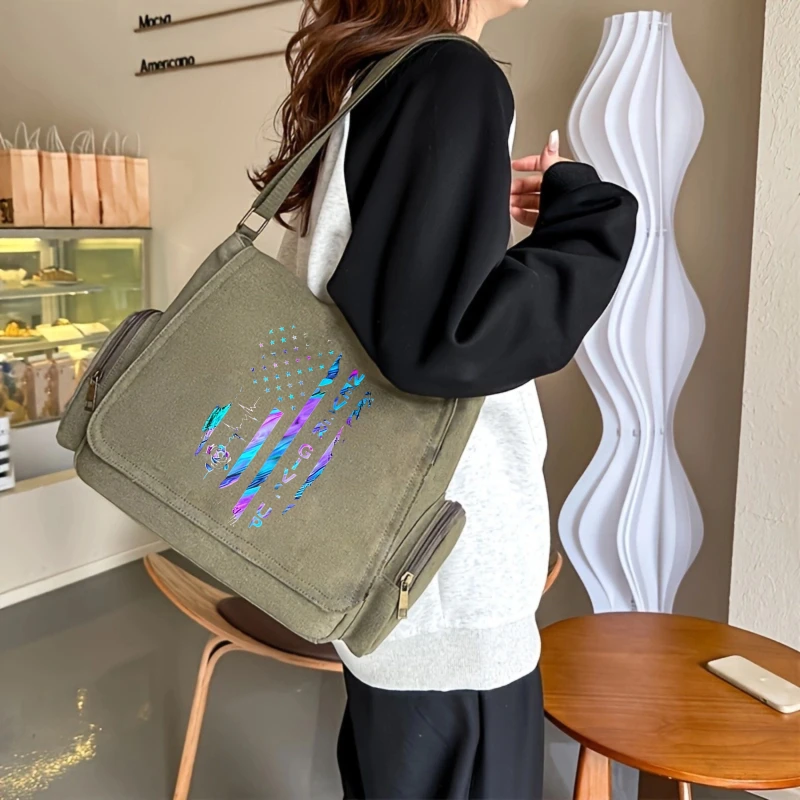 New Punk Style Men's Messenger Bag Canvas Shoulder Bag Letter Print Large Capacity Adjustable Atrap Crossbody Bag