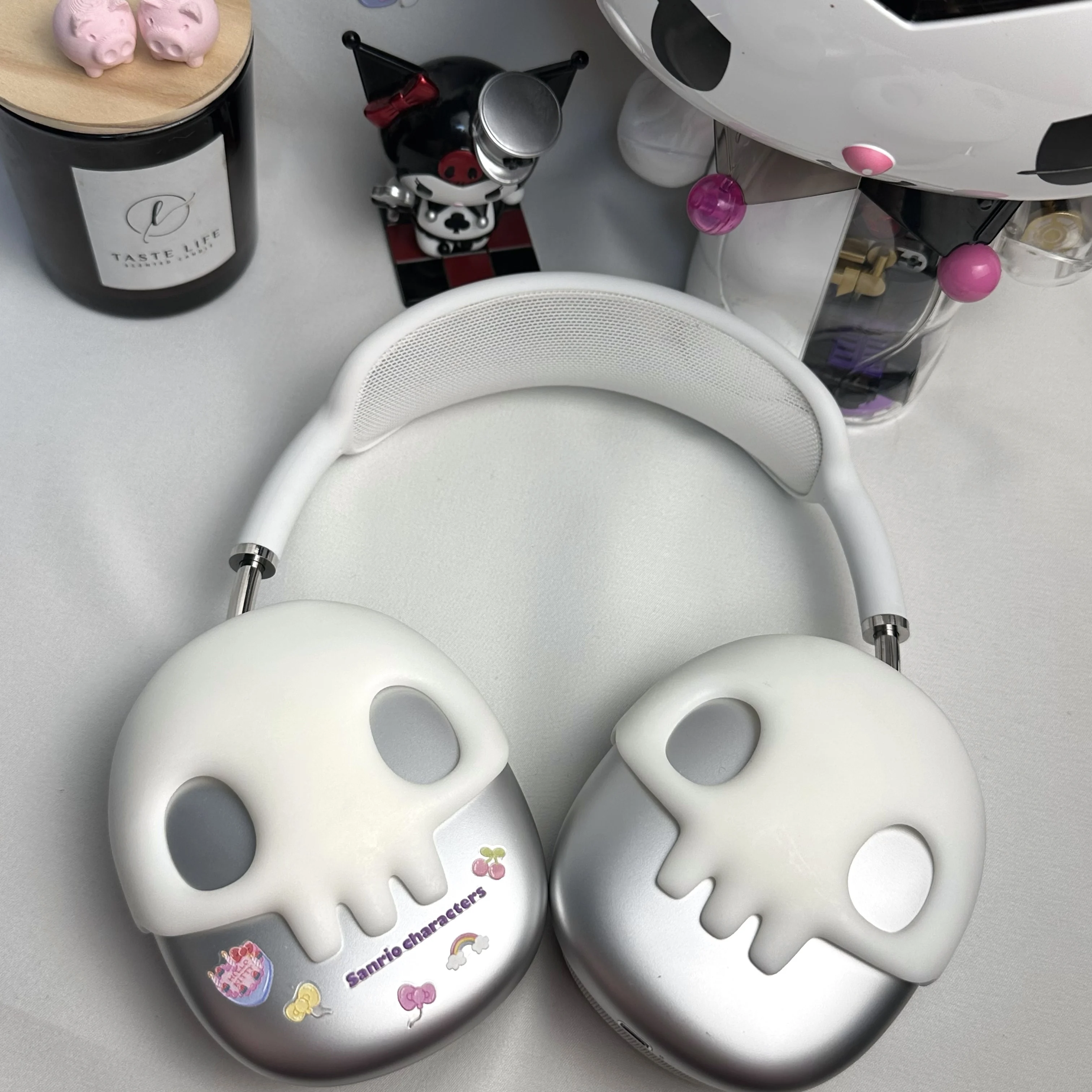 AirPodsMax カバー アクセサリー スカル オリジナルのAirPodsmaxケース,3Dプリンター樹脂カバー,ピンクの