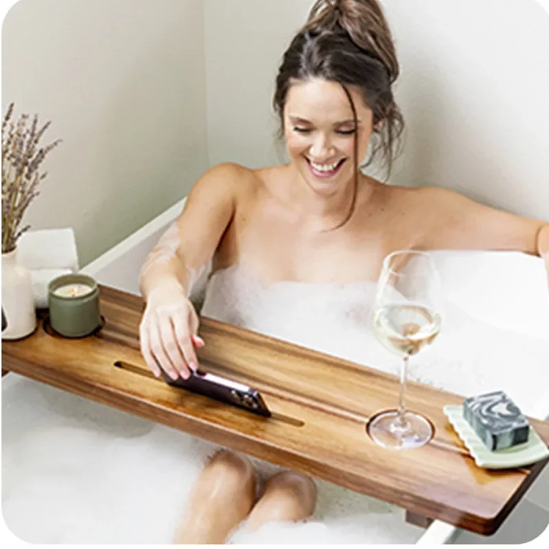 Luxury Bathtub Caddy Shelf Zen Spa Organizer for Resorts Airbnb & Hotel Bathrooms Waterproof Storage with Essential Oil Tray