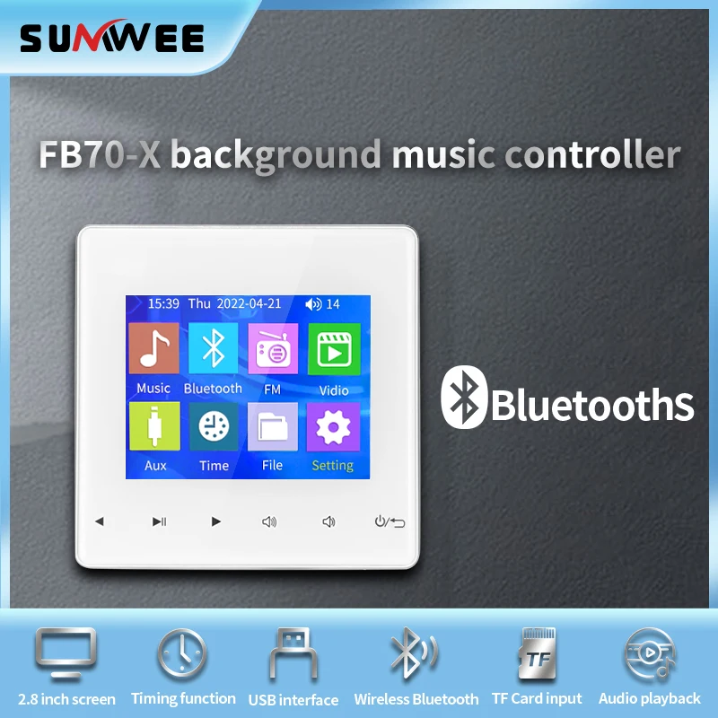 Amplificador de pared con Bluetooth para el hogar, minialtavoz con pantalla  táctil de 4x20W, sonido estéreo, Panel de música, sistema de PA, altavoz de  techo