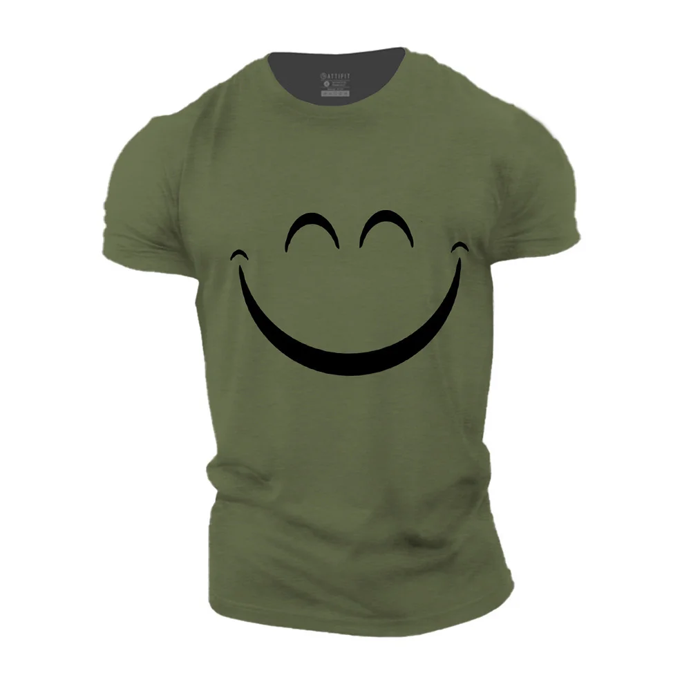 T Shirt For Men Summer Smiling Face Print Classic Tee Daily Street Short Sleeve Men' T-shirt Loose Oversized Clothing O-neck Top