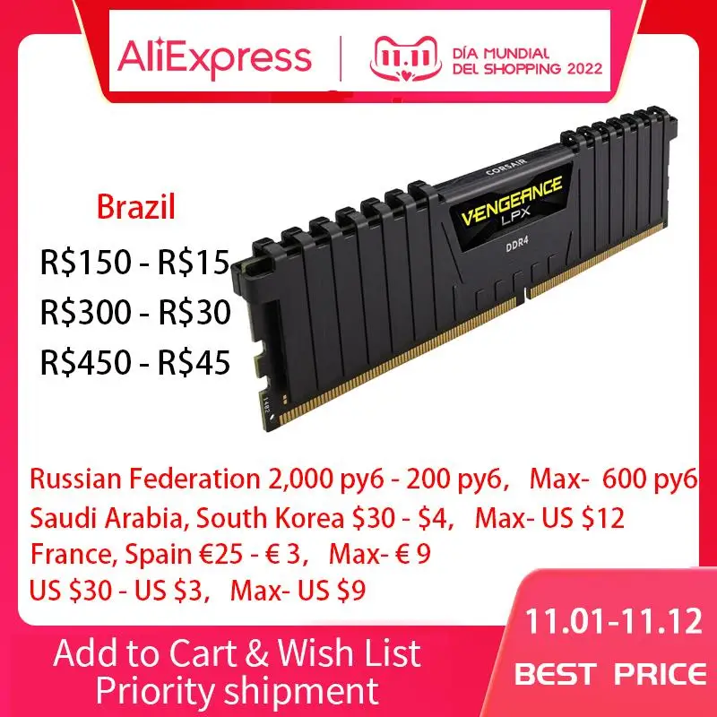 

Оперативная память CORSAIR Vengeance, память LPX, 4 ГБ, 8 ГБ, 16 ГБ, 32 ГБ, DDR4, PC4, 2400 МГц, 2666 МГц, 3000 МГц, модуль оперативной памяти для настольного ПК