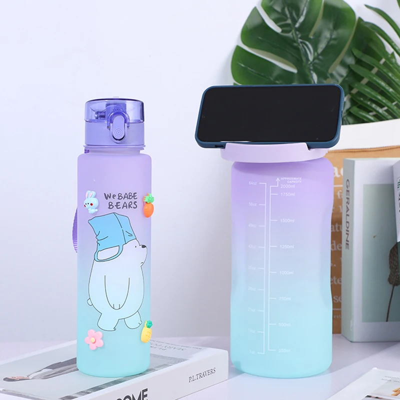 2l Plastic water bottle with straw Gradual Change Double Drink Set