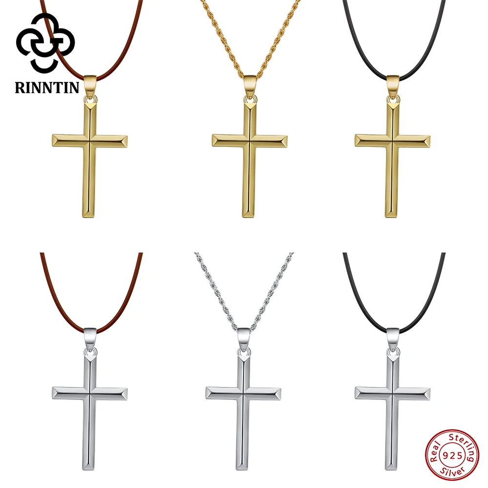 Silver necklace charms pendant necklace silver necklace silver pendant 925 Sterling Silver Simple Cross Pendant for Women Men Fashion Christian Religious Jewelry Chain Gift