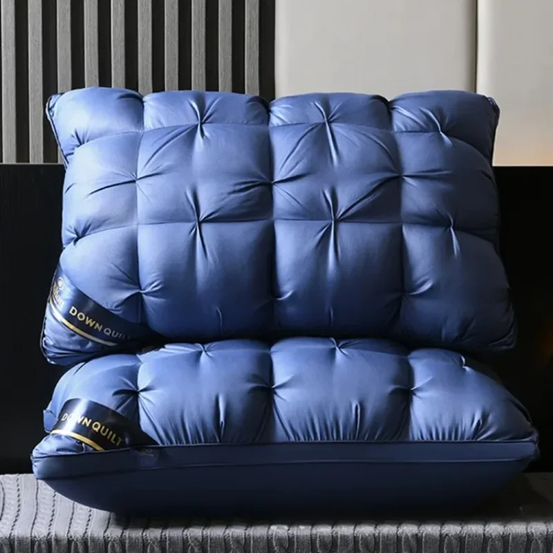 Liv-Esthete Noble White 100% Goose Down Pillow Sleep Gift Down-proof Queen King 100% Cotton White Neck Protection Bed Pillows 6