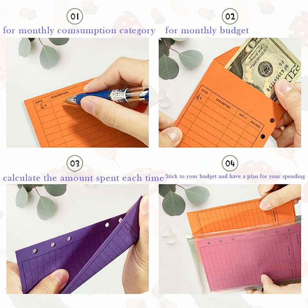 Budget Envelopes Cardstock Cash Envelope System for Money Saving Vertical Layout Holepunched Bill Organizer Planner Budget 12pcs