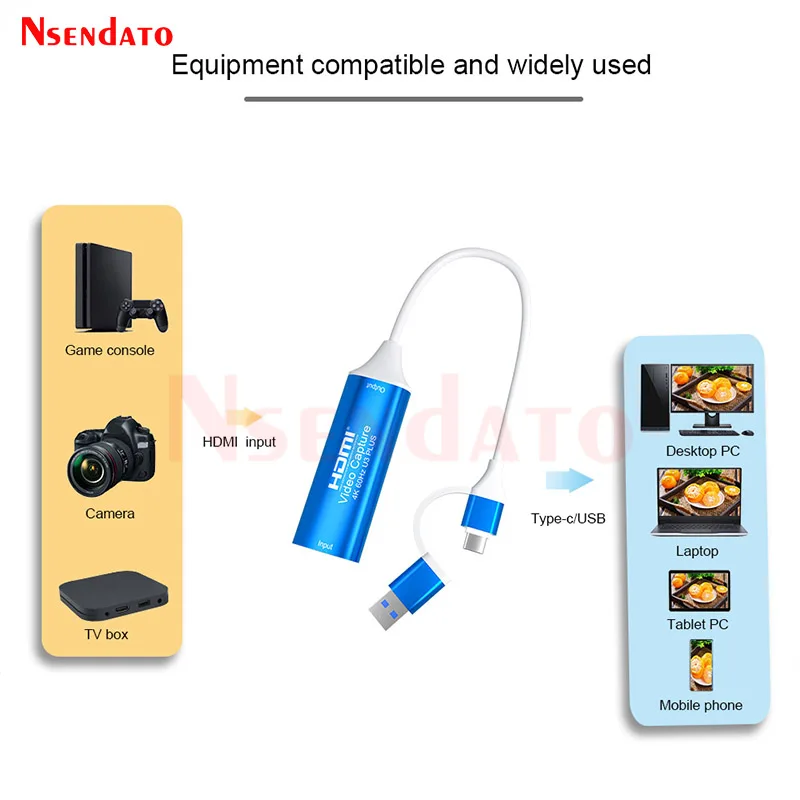 4K 60Hz USB3.0 USB C  HDMI Audio Video Mjpeg Capture Card USB-C Type-c To HDMI Game Grabber Recorder for Switch PS5 Live Stream