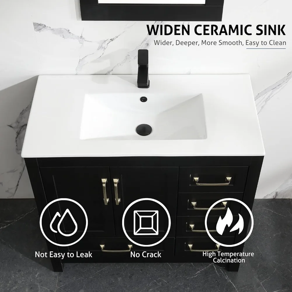 Bathroom Vanities with Sink, Undermount Ceramic Sink W/Thickened Wood, Matte Black Faucet, Bathroom Vanities Cabinet