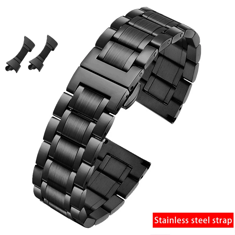 Elegant Stainless Steel & Ceramic Butterfly Clasp Watchband with Curved Interface
