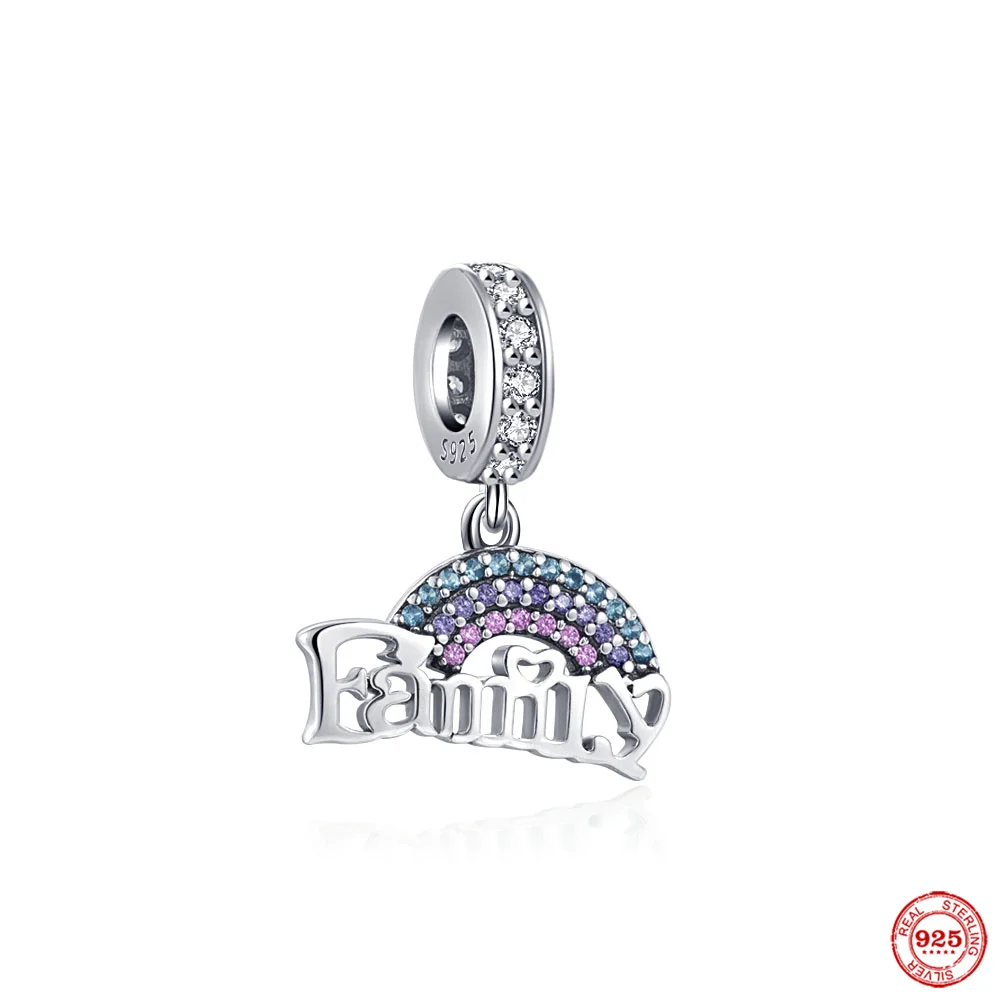 Colgante de plata de ley 925 para niño y niña, abalorio para Familia, compatible con Pulsera Original, joyería para niño y niña, cuentas brillantes para mamá, hermanas, Pandora, chapado