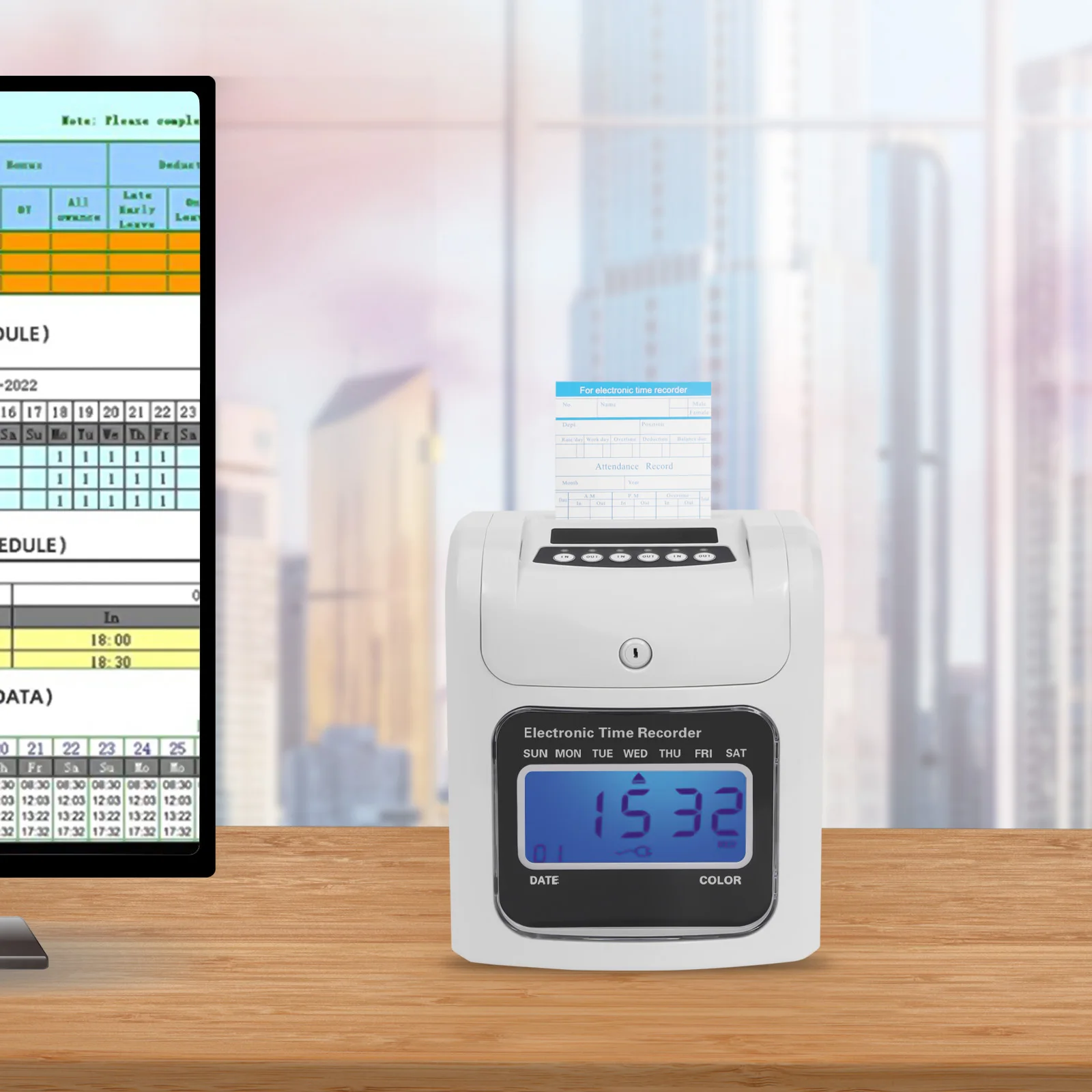 Calculating Time Clock Electronic Time Recorder Employee Clock Includes 50 Cards and 1 Security Key for Company Unit