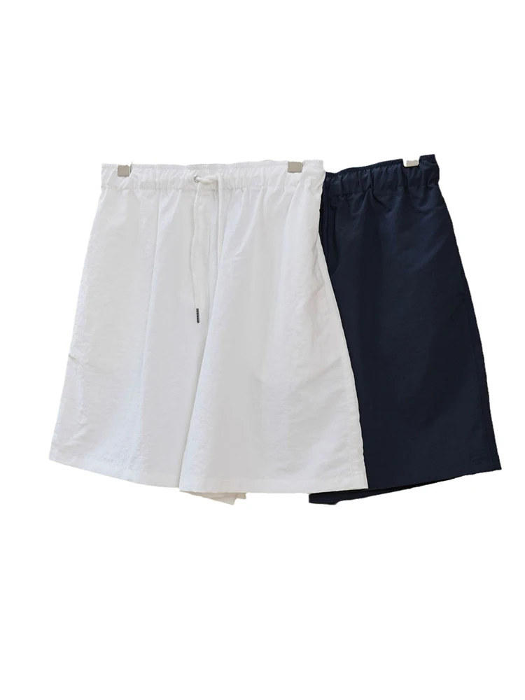 [LANMREM] Drawstring Design Shorts For Women Solid Elastic High Waist Loose Wide Leg Clothing Female 2024 Summer New 26D8786