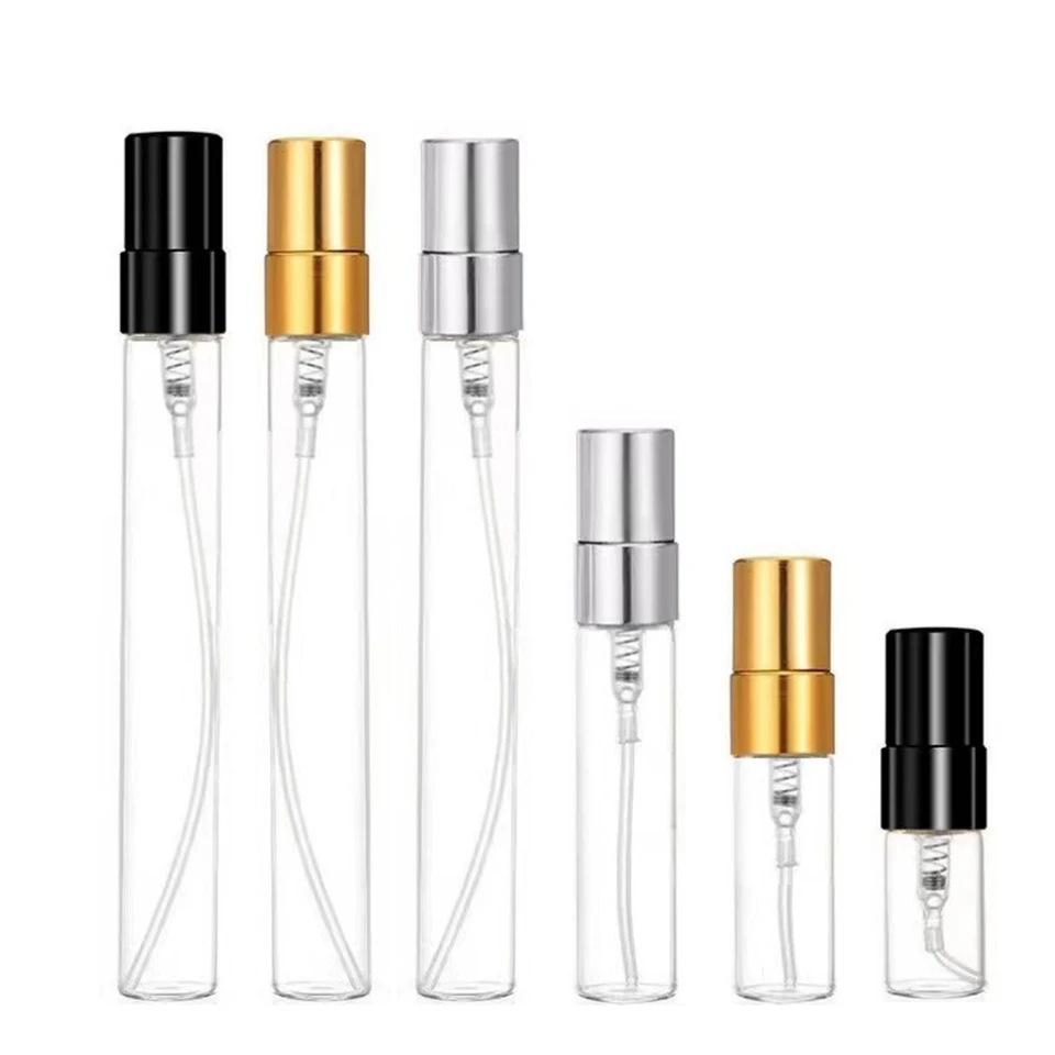 30/50pcs 100pcs 2ml/3ml/5ml/10ml Glass Refillable Perfume Bottle Empty Spray Bottle Atomizer Perfume Bottles Metal spray bottle